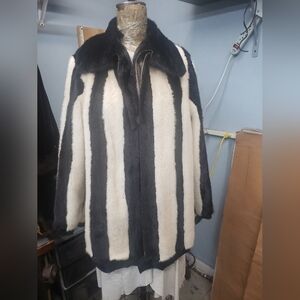 Stylish Black and White Mink Fur Coat